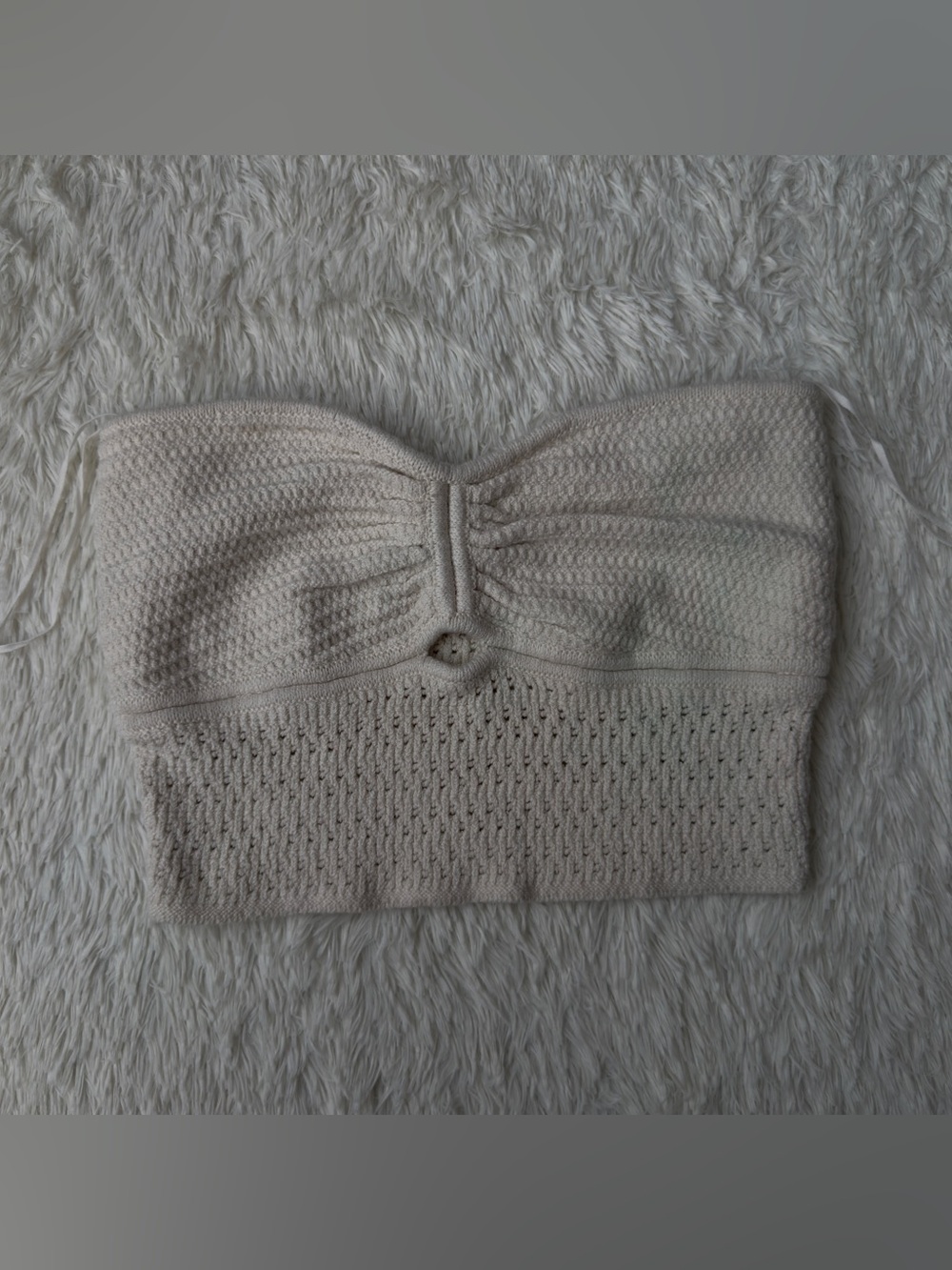 American Eagle Outfitters Cream Knit Strapless Crop Top - Picture 1 of 4